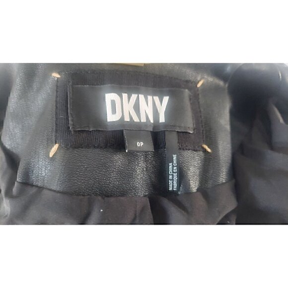 DKNY Black Collarless Faux Leather Jacket/NWOT, Size OP - Picture 5 of 5